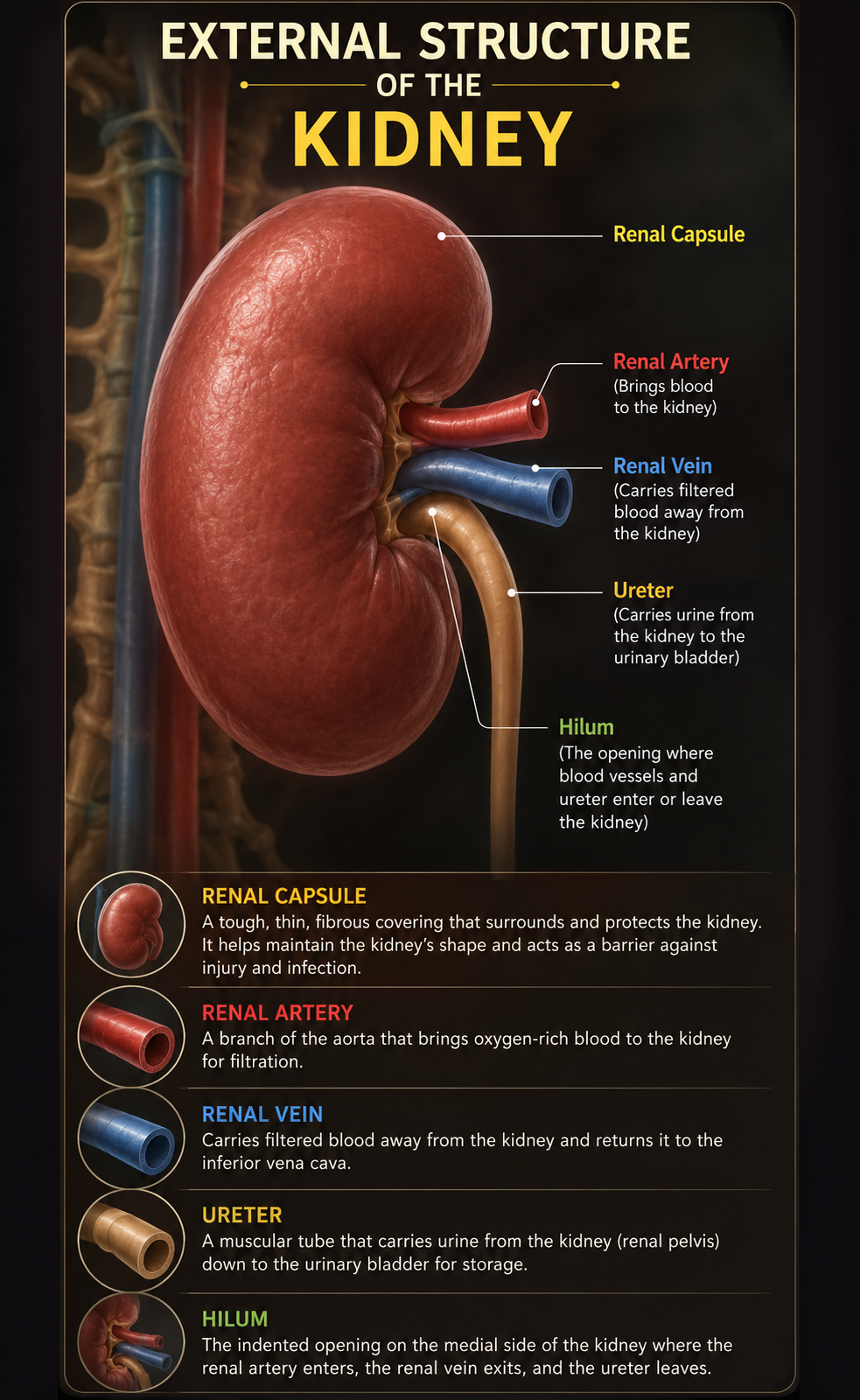 Labelled external structure of the human kidney