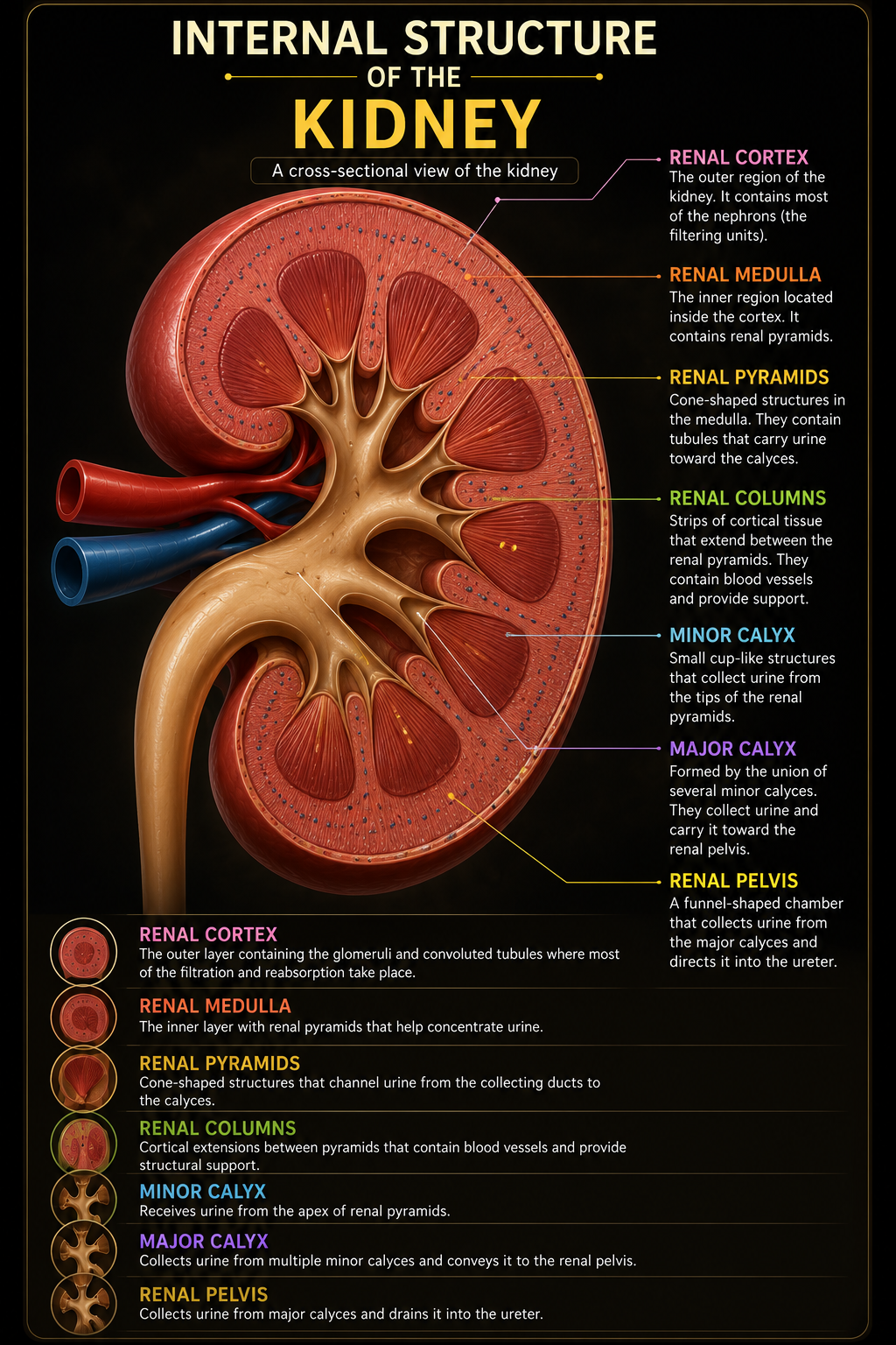 Cross-sectional diagram of the human kidney
